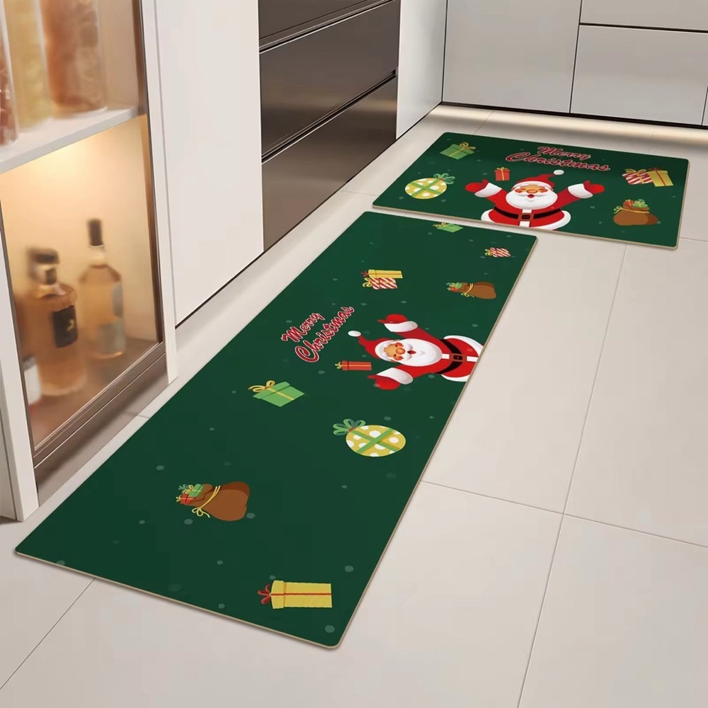 2-Piece Christmas Kitchen Mat Set | Santa Claus Non-Slip Rug